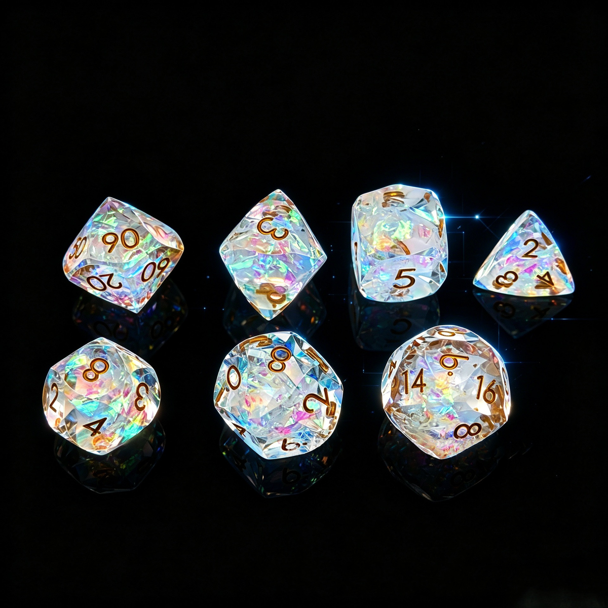 Gemstone dice set black and blue liquid resin