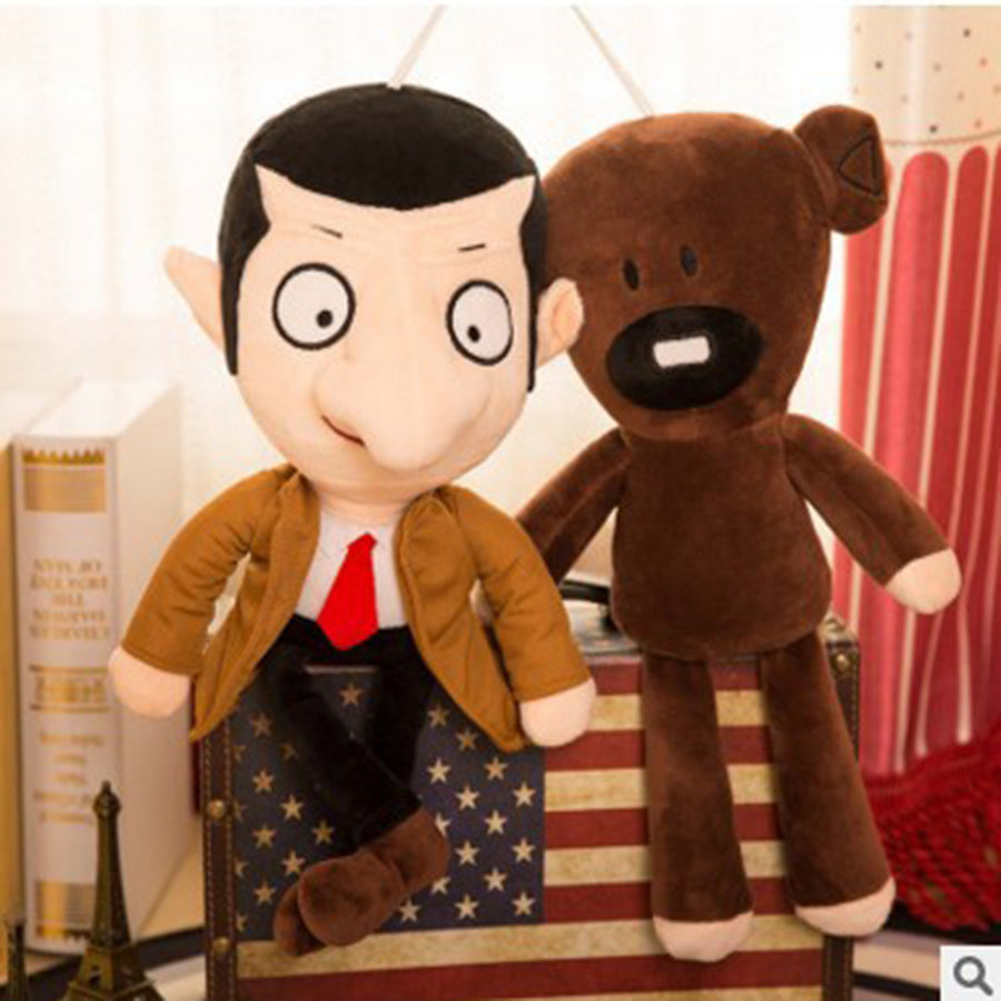 Mr Bean teddy bear alongside Mr Bean plush toy, showcasing cute designs for fans and collectors.
