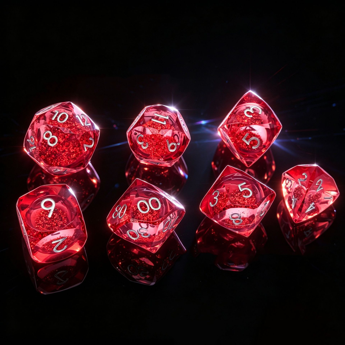 Gemstone dice set red and blue liquid resin