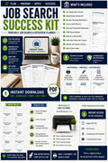 Job Search Planner | Printable Job Search Success Kit overview with tools for applications, interviews, and follow-ups.