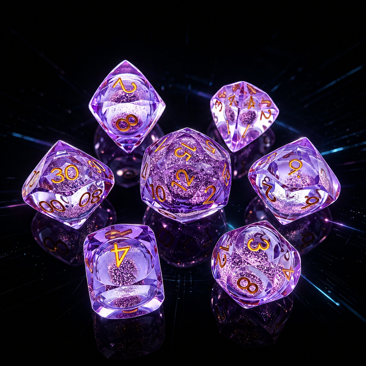 Gemstone dice set green sandflow resin