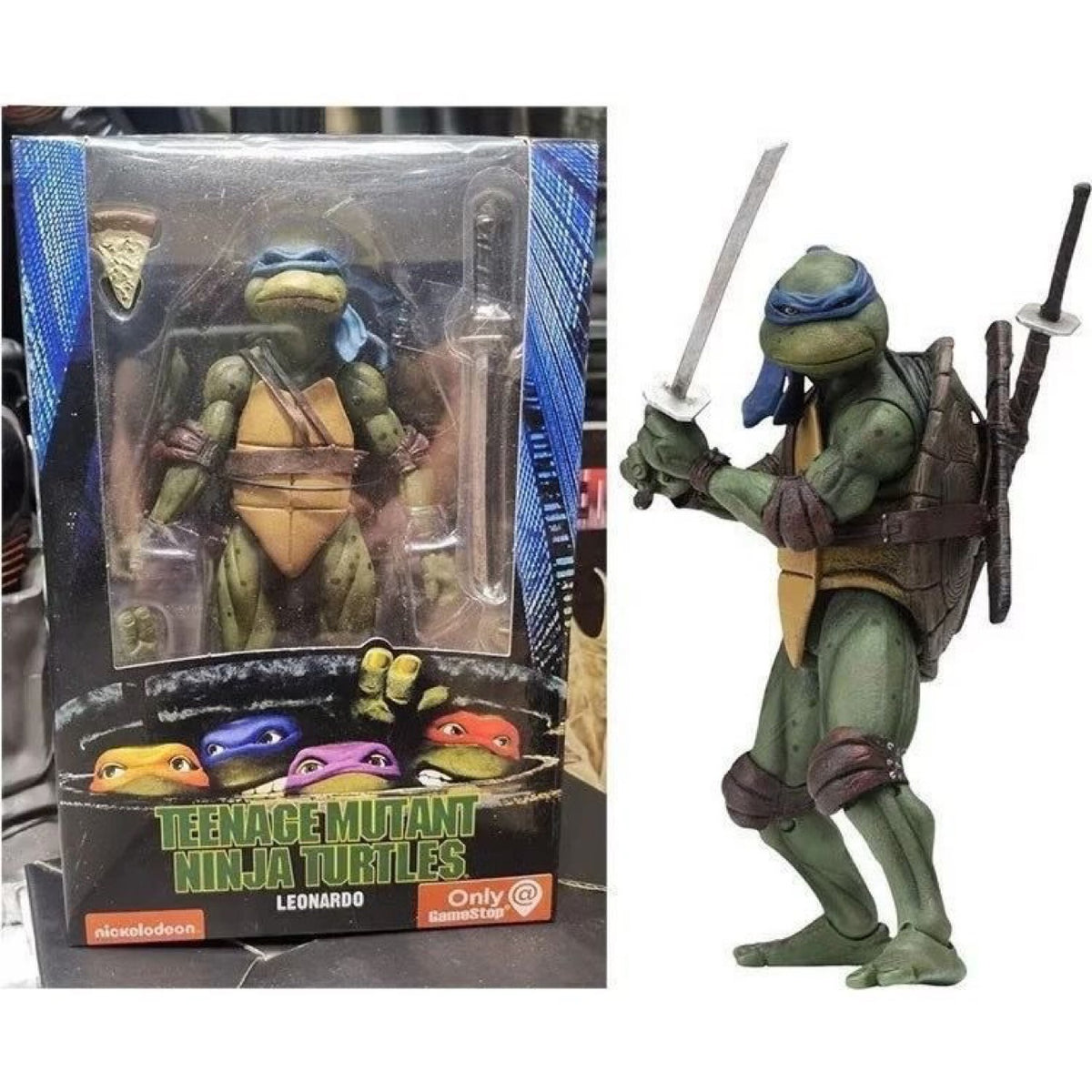 TMNT action figure of Leonardo from the 1990 movie, designed for collectors, featuring color box packaging.