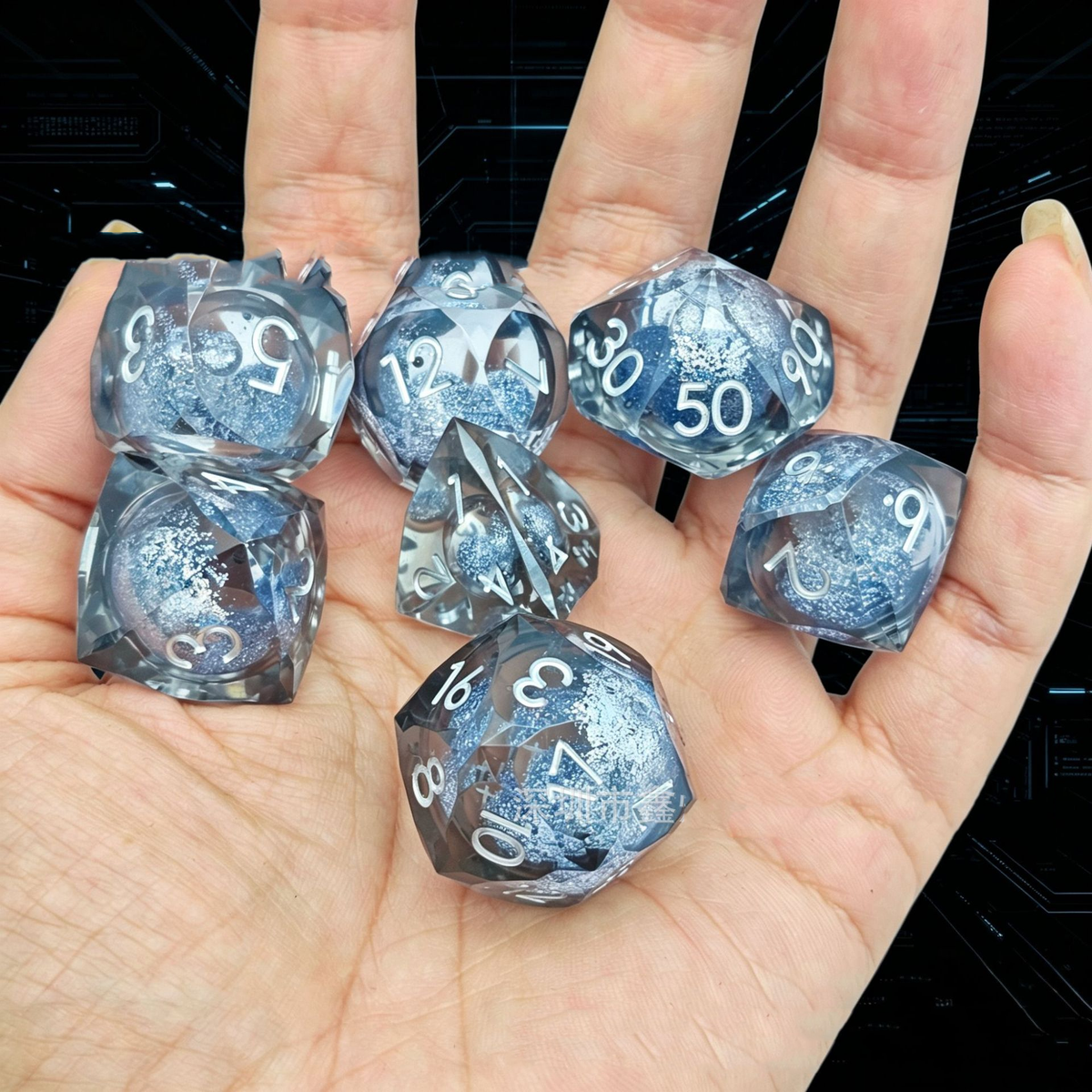 Gemstone dice set green sandflow resin